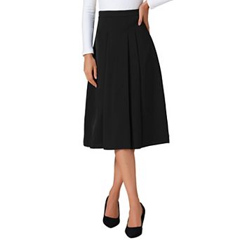 Women's High Waist Fall Work Office A-Line Pleated Midi Skirt