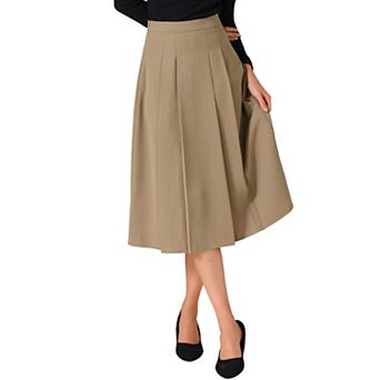 Women's High Waist Fall Work Office A-Line Pleated Midi Skirt