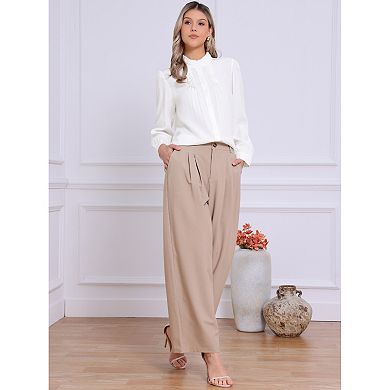 Ruffles Top for Women's Stand Collar Pleated Trim Long Puffy Sleeve Button Down Vintage Blouses