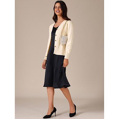 Women's Knit Open Front Button Down Long Sleeve Cardigan Sweater