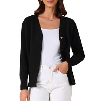 Women's Knit Open Front Button Down Long Sleeve Cardigan Sweater