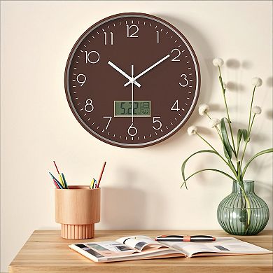 Wall Clock with Date and Temperature, Silent Non Ticking Clocks for Office, Home, 12 Inch