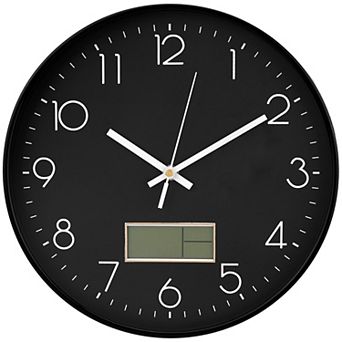Wall Clock with Date and Temperature, Silent Non Ticking Clocks for Office, Home, 12 Inch