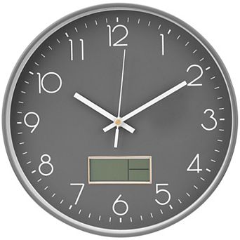 Wall Clock with Date and Temperature, Silent Non Ticking Clocks for Office, Home, 12 Inch