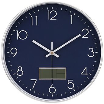 Wall Clock with Date and Temperature, Silent Non Ticking Clocks for Office, Home, 12 Inch