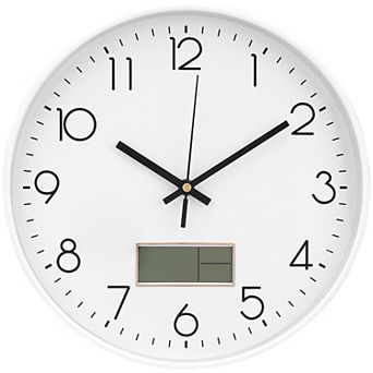 Wall Clock with Date and Temperature, Silent Non Ticking Clocks for Office, Home, 12 Inch