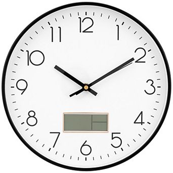 Wall Clock with Date and Temperature, Silent Non Ticking Clocks for Office, Home, 12 Inch