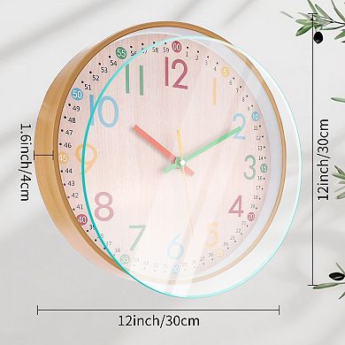 Classroom Wall Clock for Time Teaching, Non-Ticking Battery Operated Colorful Analog Clocks, 12 Inch