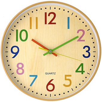 Classroom Wall Clock for Time Teaching, Non-Ticking Battery Operated Colorful Analog Clocks, 12 Inch