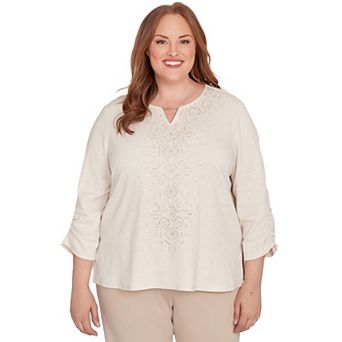 Plus Size Alfred Dunner Center Embellished V-Neck Top