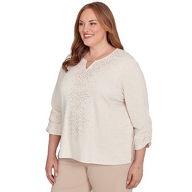 Plus Size Alfred Dunner Center Embellished V-Neck Top