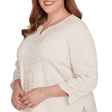 Plus Size Alfred Dunner Center Embellished V-Neck Top