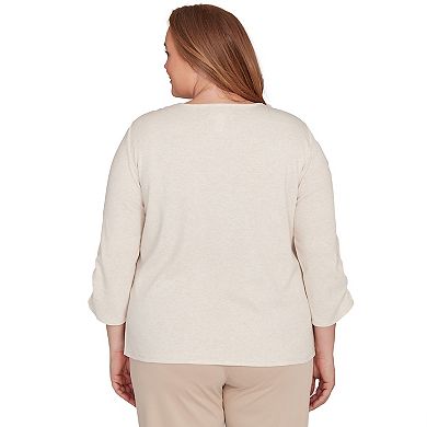 Plus Size Alfred Dunner Center Embellished V-Neck Top