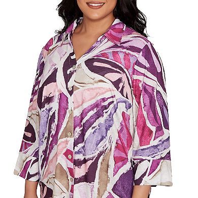 Plus Size Alfred Dunner Abstract Floral Button Front Top