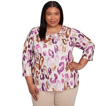 Plus Size Alfred Dunner Dramatic Animal Three-Quarter Sleeve Top