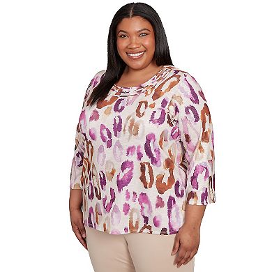 Plus Size Alfred Dunner Dramatic Animal Three-Quarter Sleeve Top