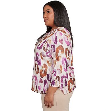 Plus Size Alfred Dunner Dramatic Animal Three-Quarter Sleeve Top