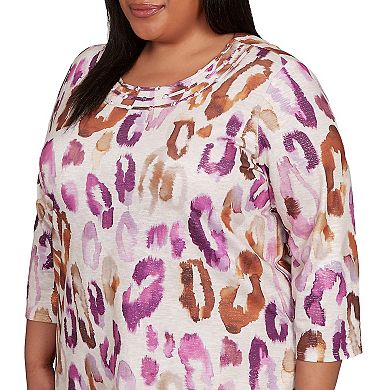 Plus Size Alfred Dunner Dramatic Animal Three-Quarter Sleeve Top