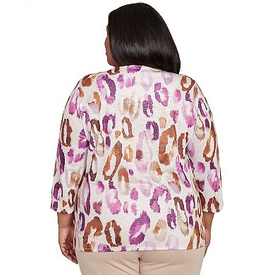 Plus Size Alfred Dunner Dramatic Animal Three-Quarter Sleeve Top