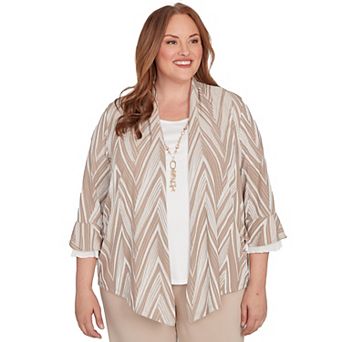 Plus Size Alfred Dunner Exploded Chevron Two-in-One Top with Necklace
