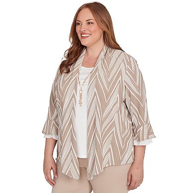 Plus Size Alfred Dunner Exploded Chevron Two-in-One Top with Necklace