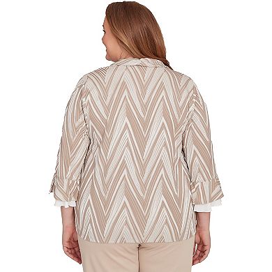 Plus Size Alfred Dunner Exploded Chevron Two-in-One Top with Necklace