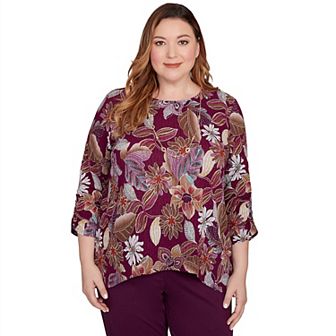 Plus Size Alfred Dunner Batik Floral Melange Printed Top
