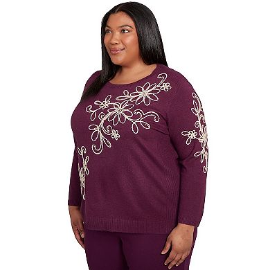 Plus Size Alfred Dunner Diagonal Floral Embroidered Sweater