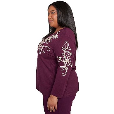 Plus Size Alfred Dunner Diagonal Floral Embroidered Sweater