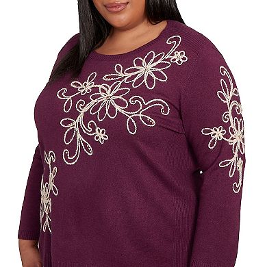 Plus Size Alfred Dunner Diagonal Floral Embroidered Sweater