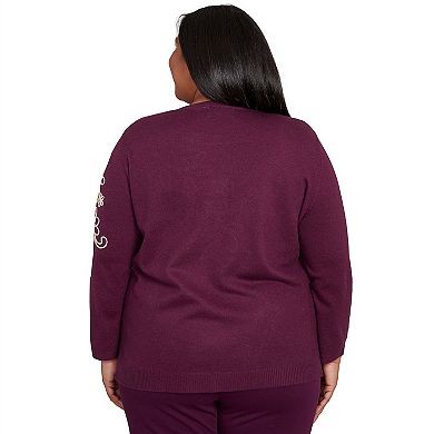 Plus Size Alfred Dunner Diagonal Floral Embroidered Sweater