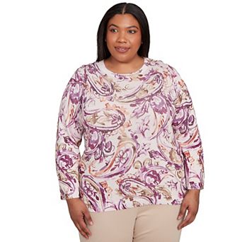 Plus Size Alfred Dunner Shimmer Paisley Crew Neck Sweater