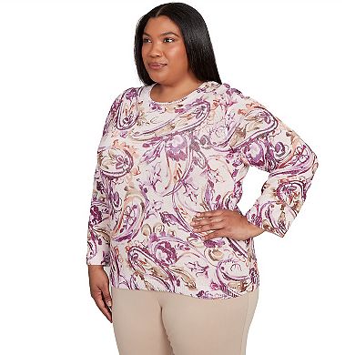 Plus Size Alfred Dunner Shimmer Paisley Crew Neck Sweater