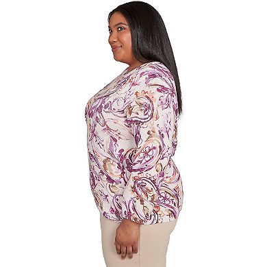 Plus Size Alfred Dunner Shimmer Paisley Crew Neck Sweater