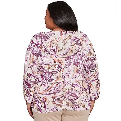 Plus Size Alfred Dunner Shimmer Paisley Crew Neck Sweater