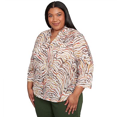 Plus Size Alfred Dunner Animal Burnout Button Front Top
