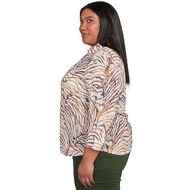 Plus Size Alfred Dunner Animal Burnout Button Front Top