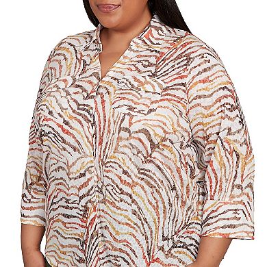 Plus Size Alfred Dunner Animal Burnout Button Front Top