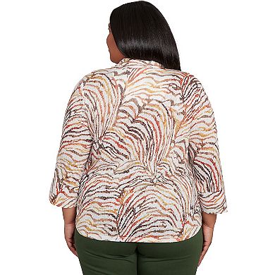 Plus Size Alfred Dunner Animal Burnout Button Front Top