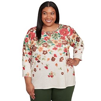 Plus Size Alfred Dunner Floral Detailed Neck Top