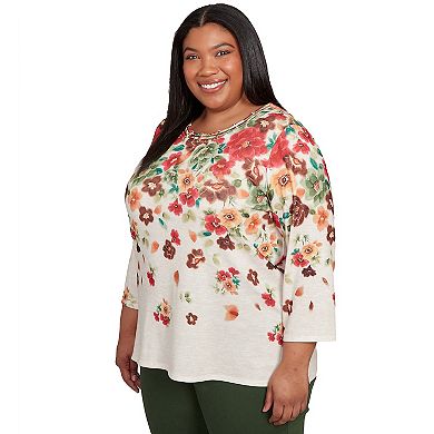 Plus Size Alfred Dunner Floral Detailed Neck Top