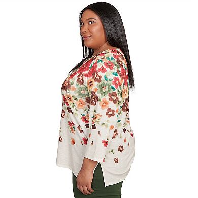 Plus Size Alfred Dunner Floral Detailed Neck Top