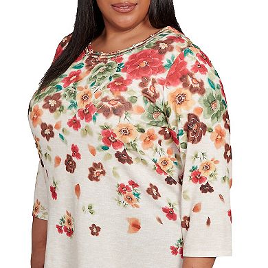 Plus Size Alfred Dunner Floral Detailed Neck Top