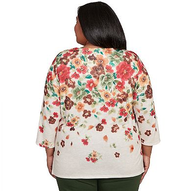Plus Size Alfred Dunner Floral Detailed Neck Top