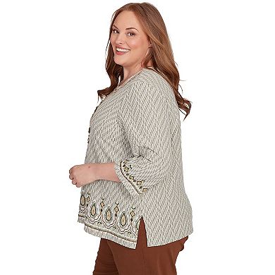 Plus Size Alfred Dunner Textured Medallion Bordered Top with Necklace