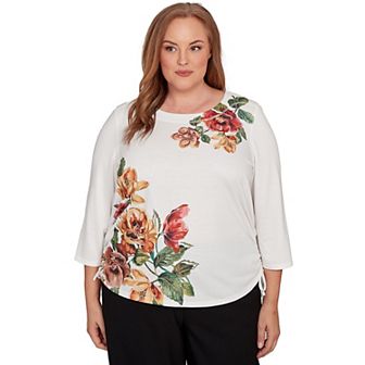Plus Size Alfred Dunner Asymmetric Floral Side Tie Top