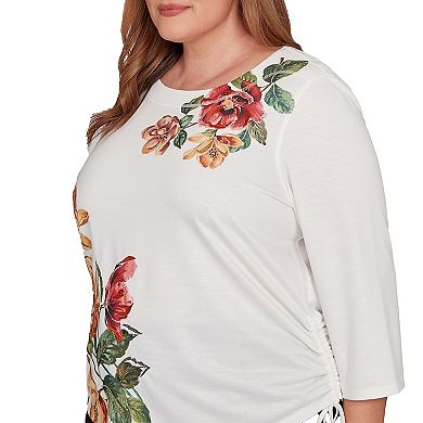 Plus Size Alfred Dunner Asymmetric Floral Side Tie Top