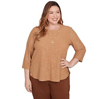Plus Size Alfred Dunner Shimmer Animal Jacquard Top with Necklace