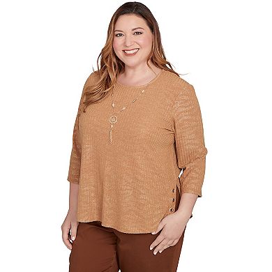 Plus Size Alfred Dunner Shimmer Animal Jacquard Top with Necklace