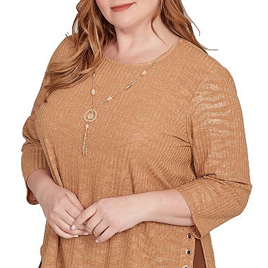 Plus Size Alfred Dunner Shimmer Animal Jacquard Top with Necklace